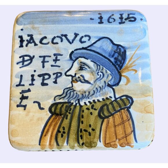 Square lidded trinket box Made in Italy for Vietri with a hand painted image an - Picture 1 of 9